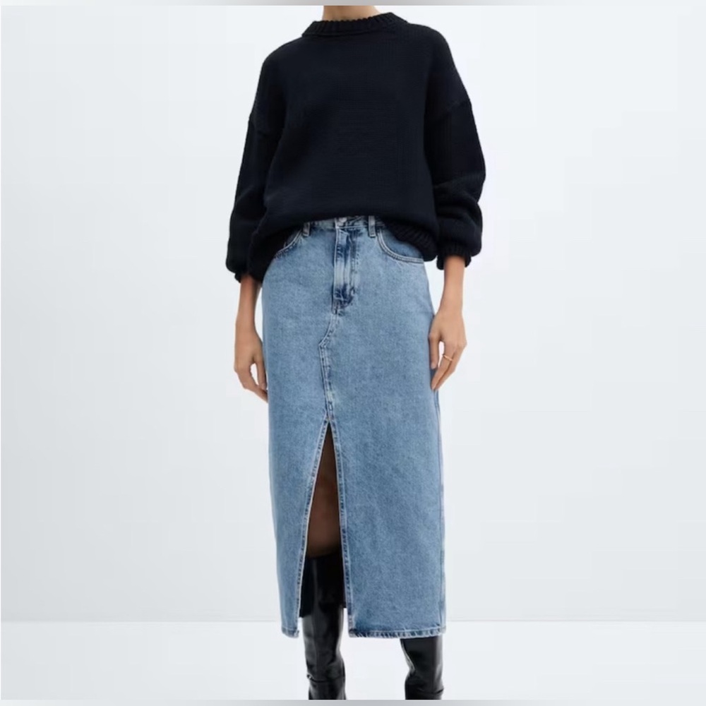 Mango Denim Midi Skirt Size Medium